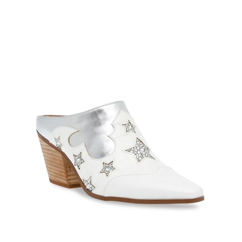 BETSEY JOHNSON Womens White Dennis Almond Slip On Heeled Mules Shoes 7 M